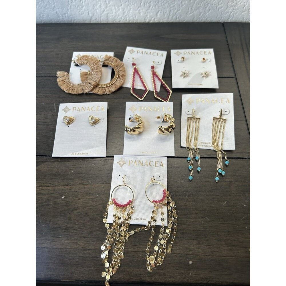 Jewelry Lot 7 Pair of Panacea Earrings Gold Drop Hoops Any Occasion New